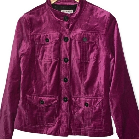 Covington Jackets & Blazers - Covington Women's Magenta Fushia Velvet Button Down Jacket Large